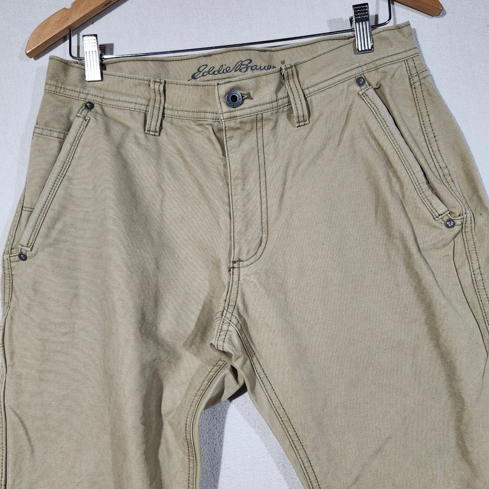 Eddie Bauer Men Khaki Canvas Utility Work Pant 32x32 Tan Straight Leg Cotton